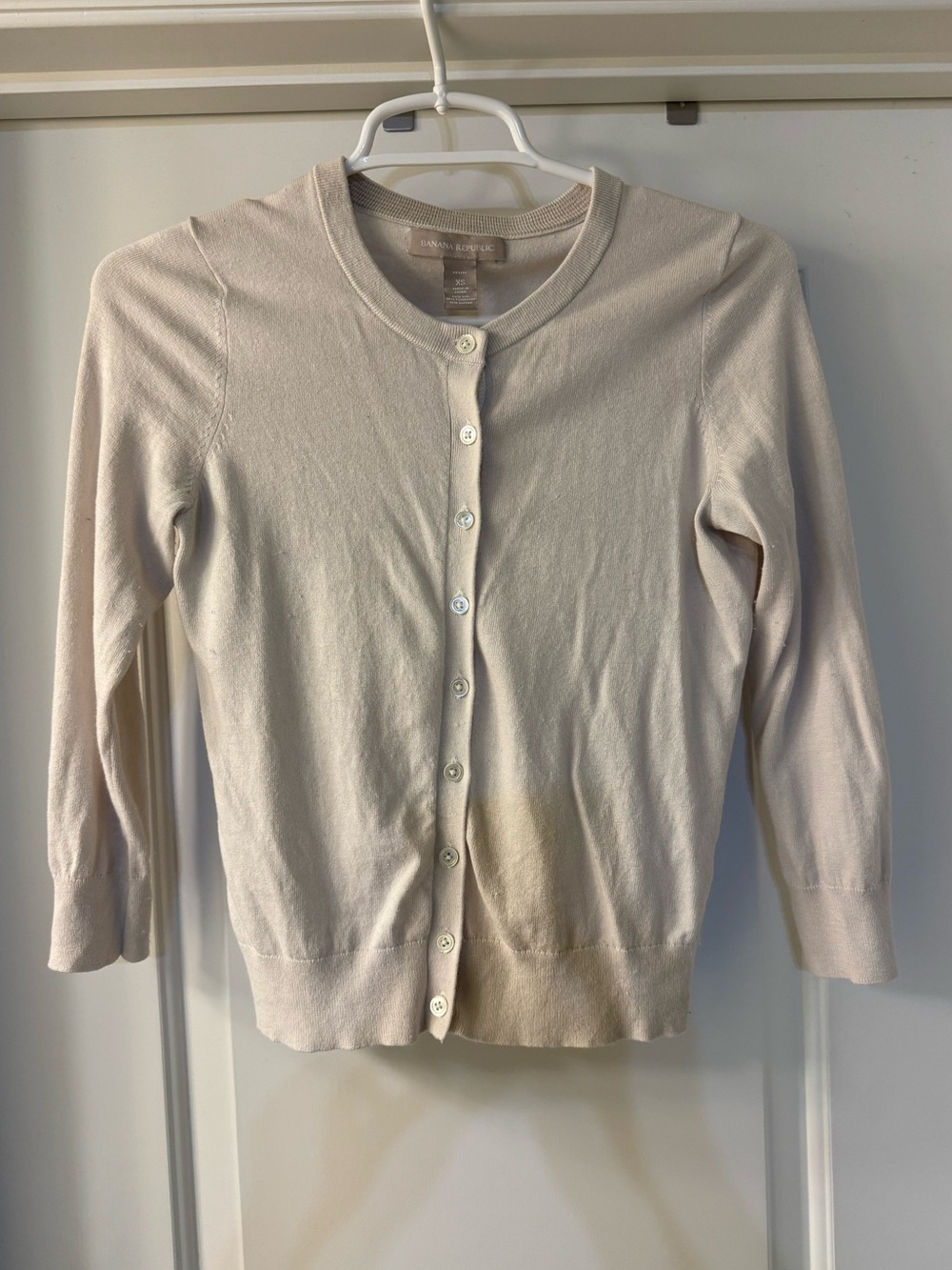 Banana Republic Women's Cream Button-Front Crewneck Cardigan, size XSP